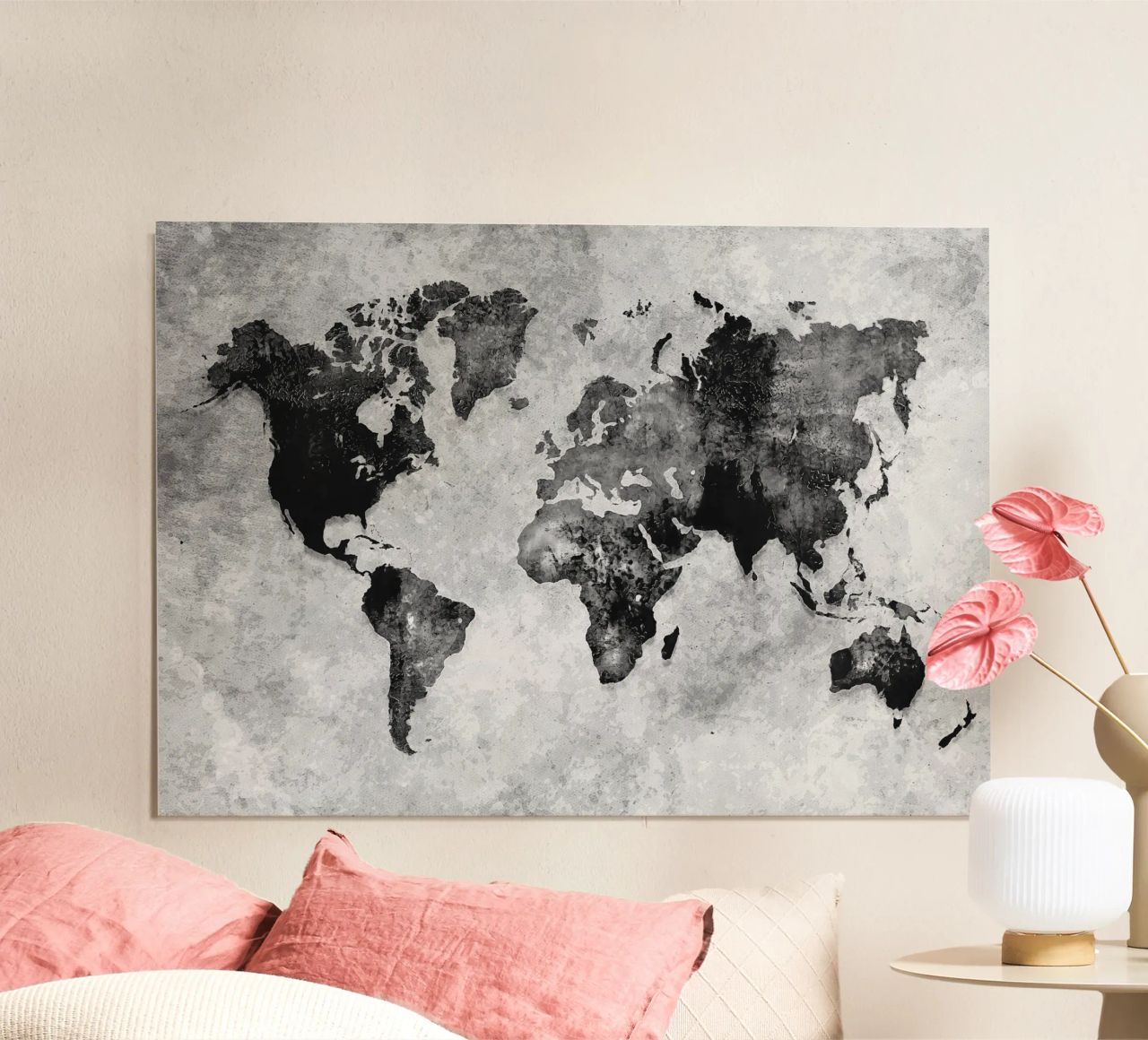 Black and white world map art poster by Justyna Jaszke JBJart