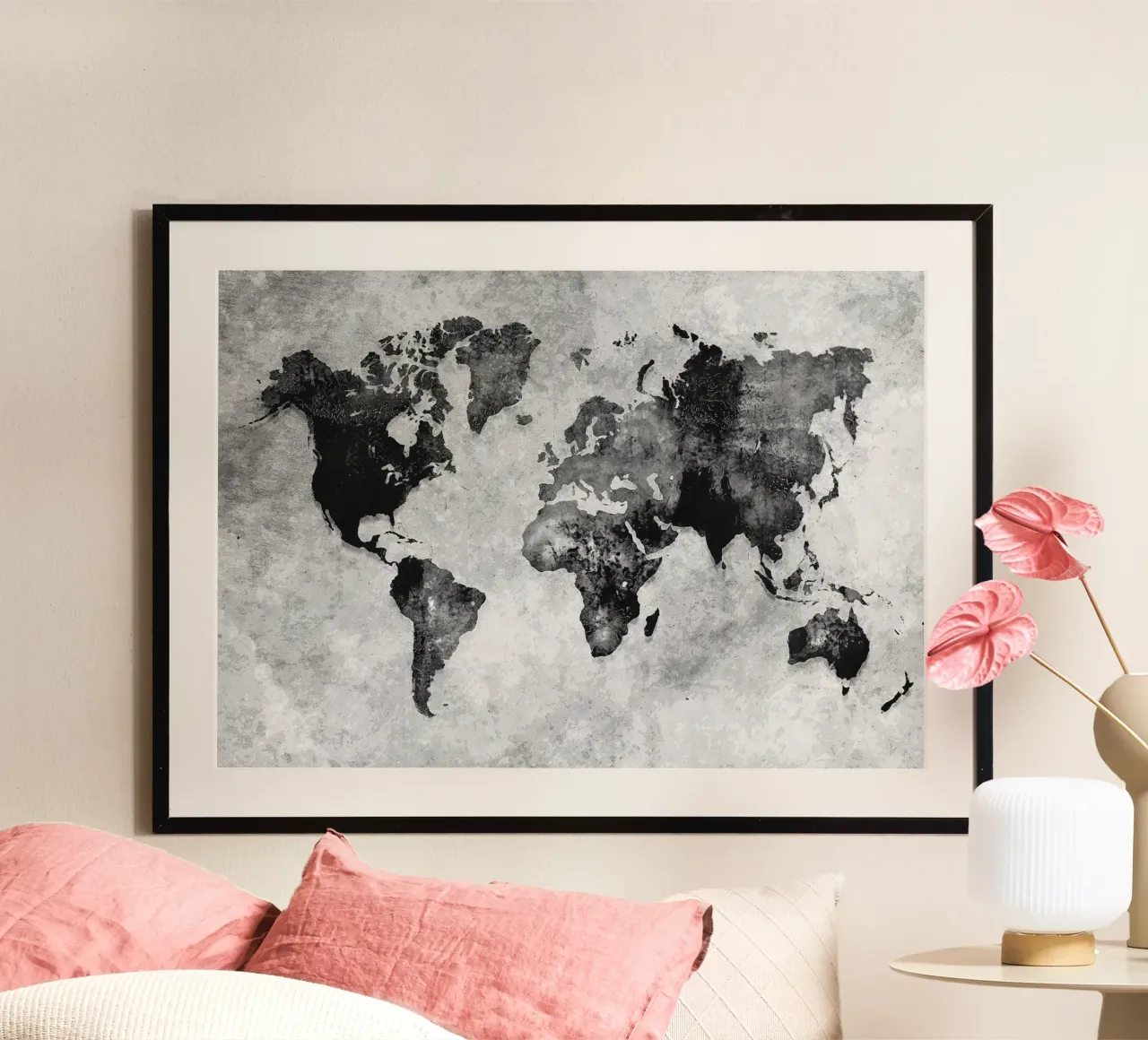 Mappa del mondo in bianco e nero poster da Justyna Jaszke JBJart