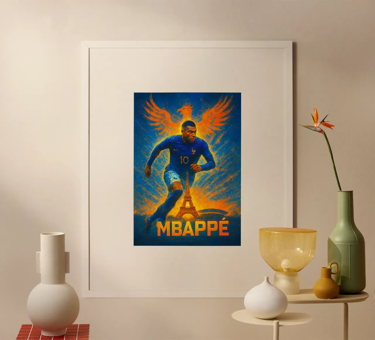 Kylian Mbappe poster con telaio in legno da Cyberpunk Canvas