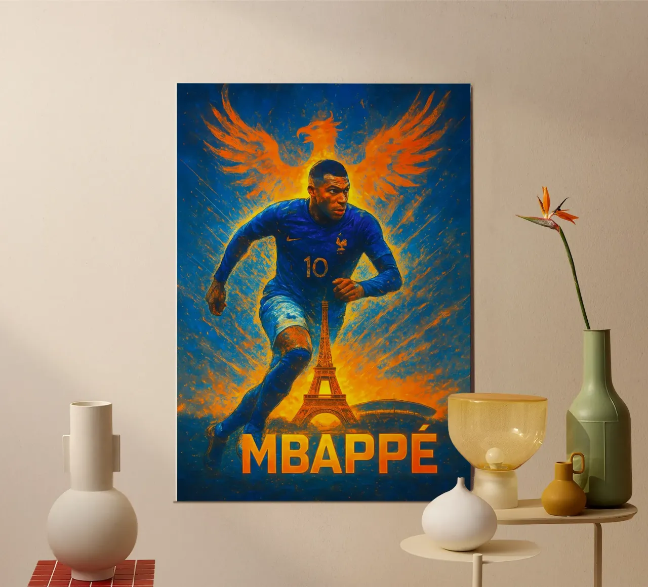 Kylian Mbappe poster con telaio in legno da Cyberpunk Canvas