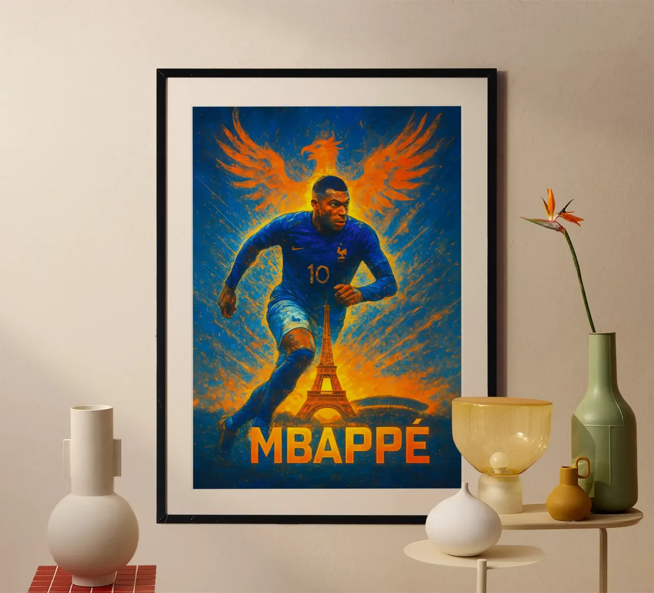 Kylian Mbappe poster con telaio in legno da Cyberpunk Canvas