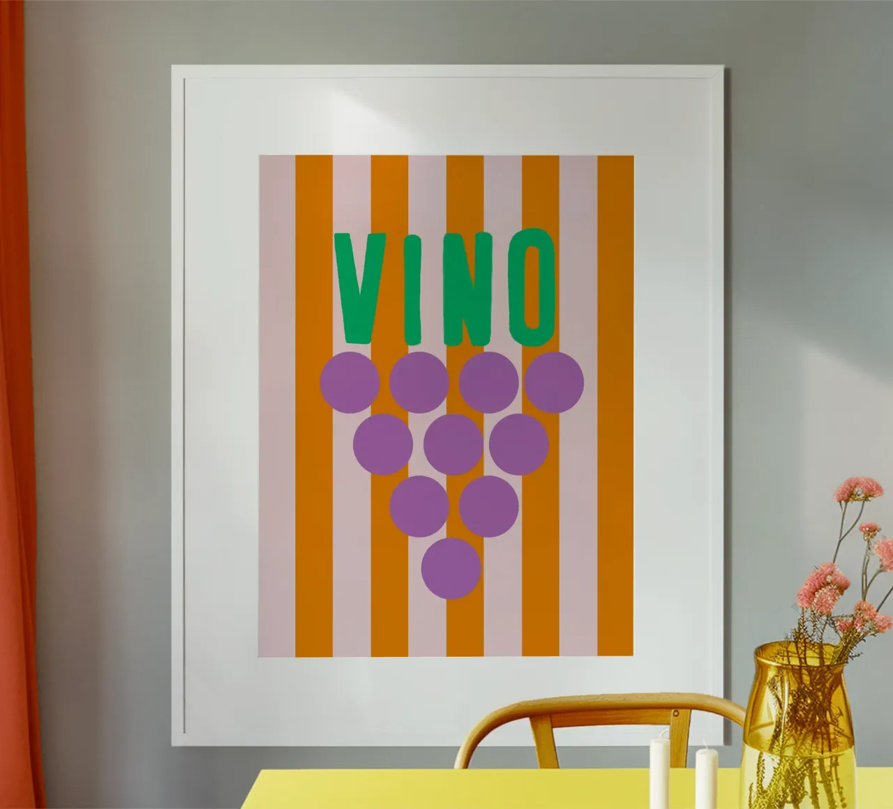 Verde vino con uva viola su strisce arancioni carta hahnemühle da Alisa Knöß