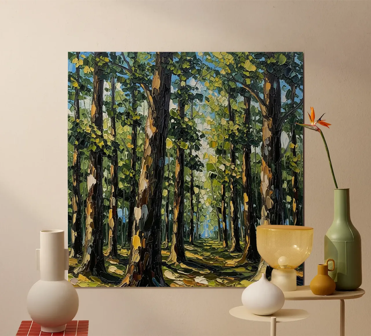 Il sentiero della luce dorata: Una tavolozza vibrante e strutturata Olio per coltelli poster da Artistic-shop