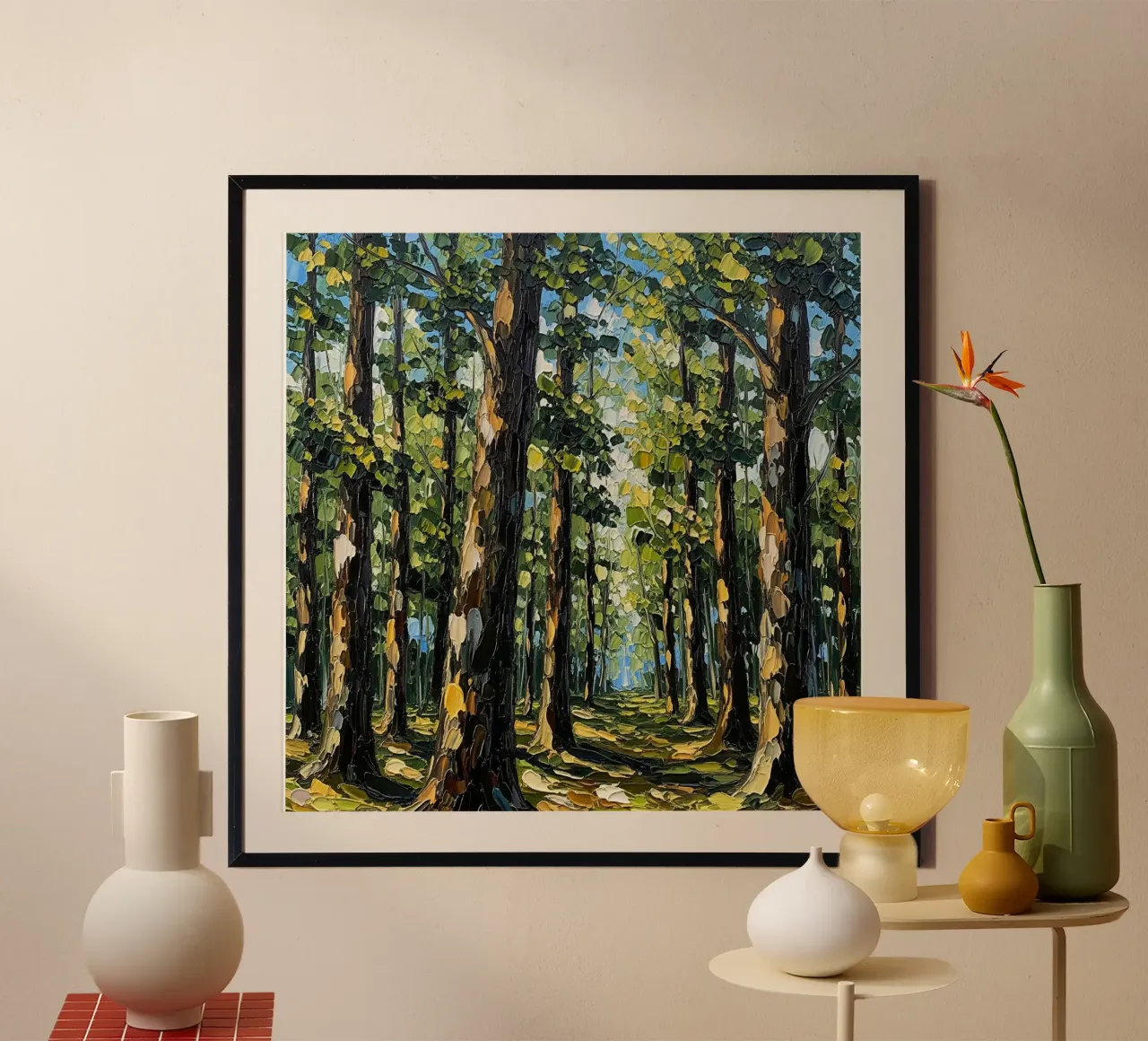 Il sentiero della luce dorata: Una tavolozza vibrante e strutturata Olio per coltelli poster da Artistic-shop