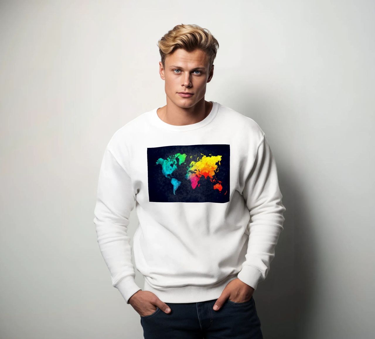 Dark and colors map of the world art sweatshirt by Justyna Jaszke JBJart