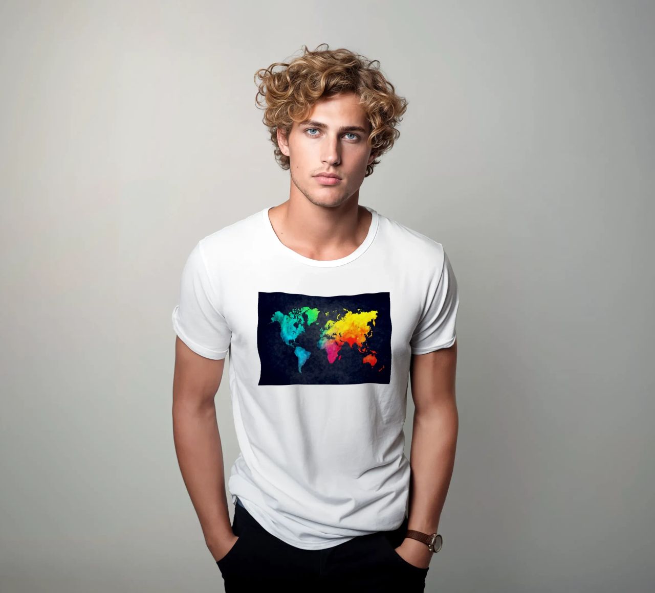 Dark and colors map of the world art t-shirt by Justyna Jaszke JBJart