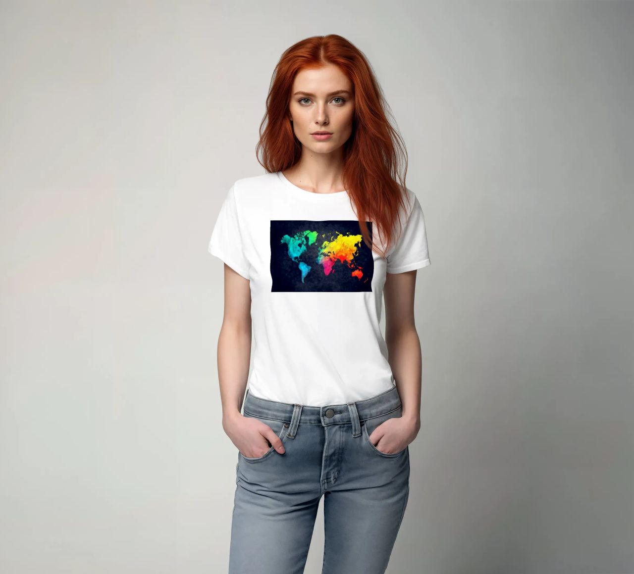 Dark and colors map of the world art t-shirt by Justyna Jaszke JBJart