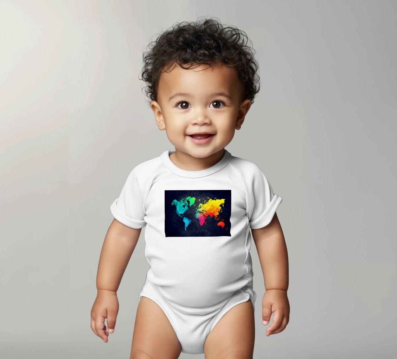 Dark and colors map of the world art short-sleeve baby romper by Justyna Jaszke JBJart