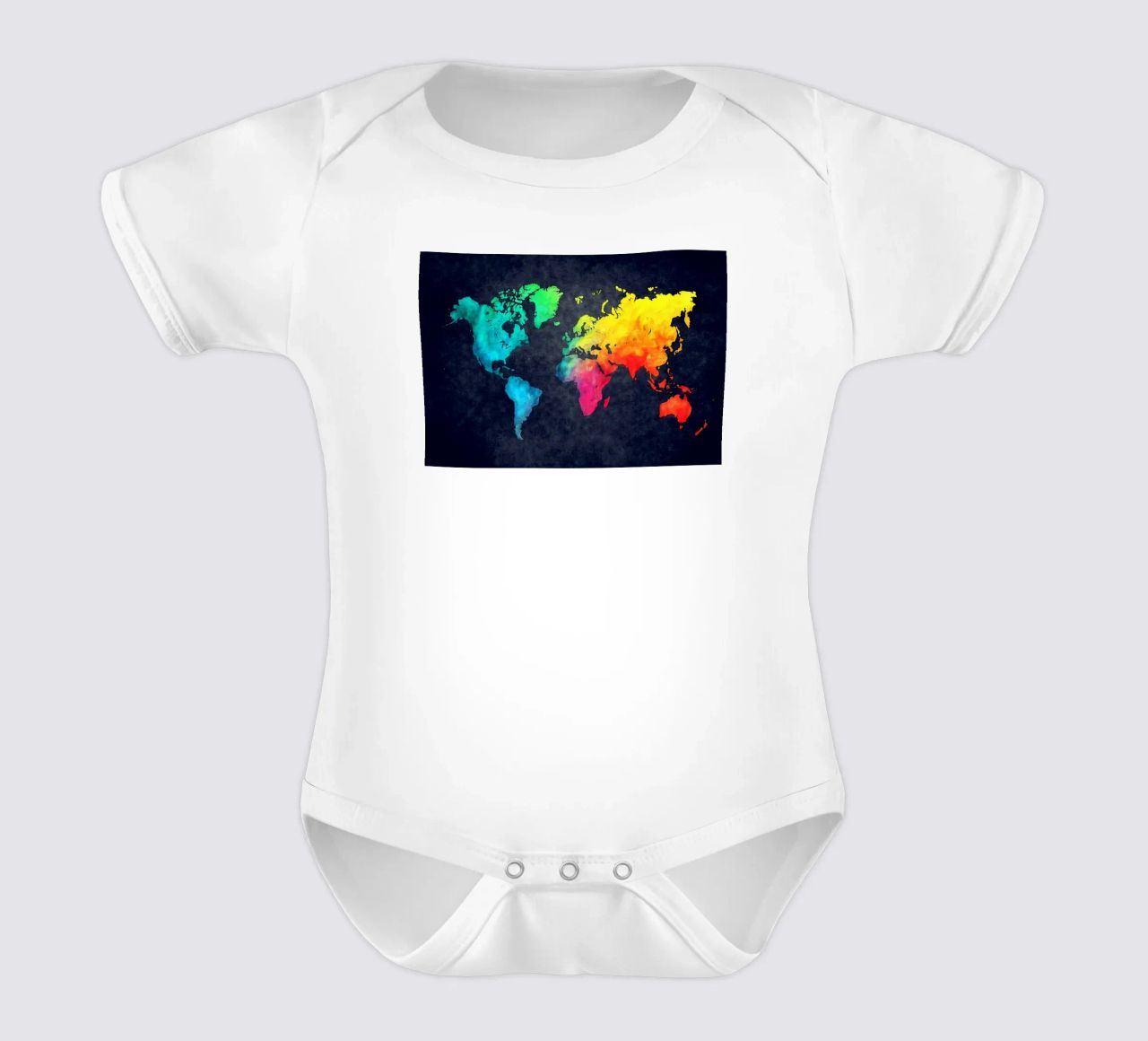 Dark and colors map of the world art short-sleeve baby romper by Justyna Jaszke JBJart