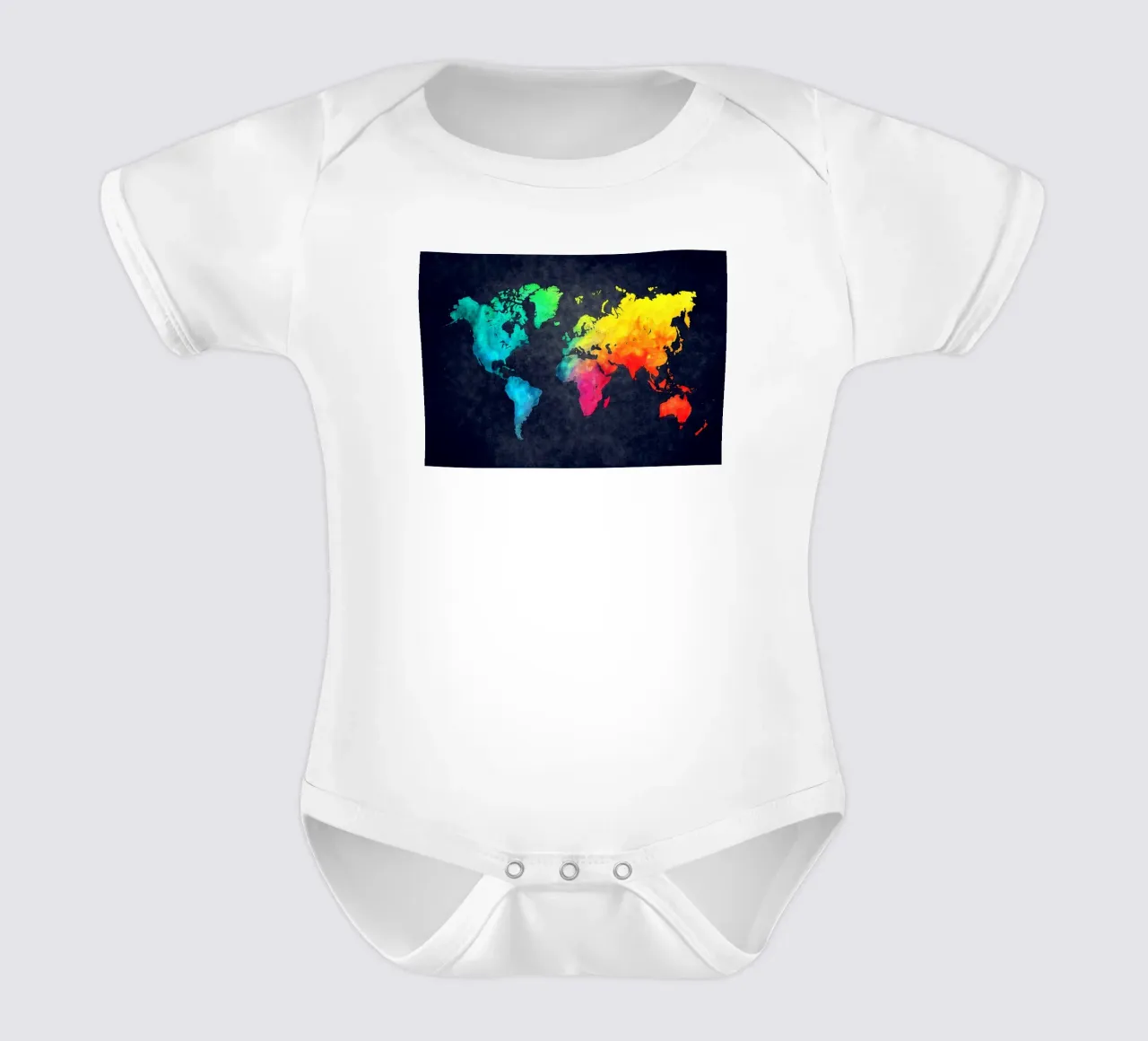 Mappa del mondo scura e a colori arte body neonato maniche corte da Justyna Jaszke JBJart