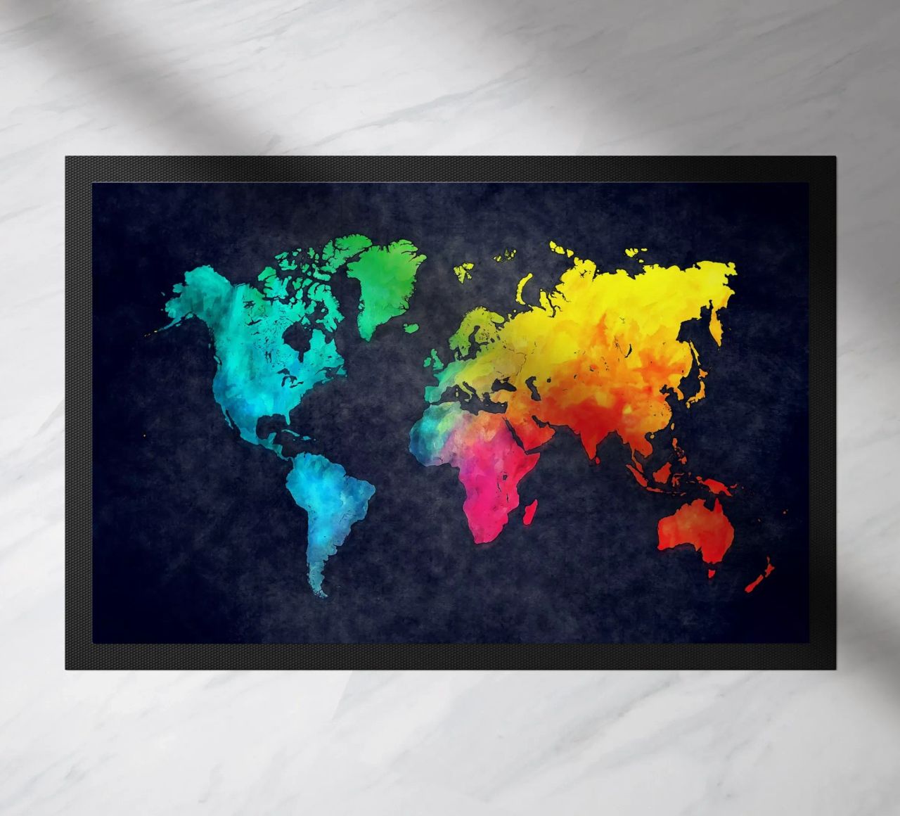Dark and colors map of the world art doormat by Justyna Jaszke JBJart