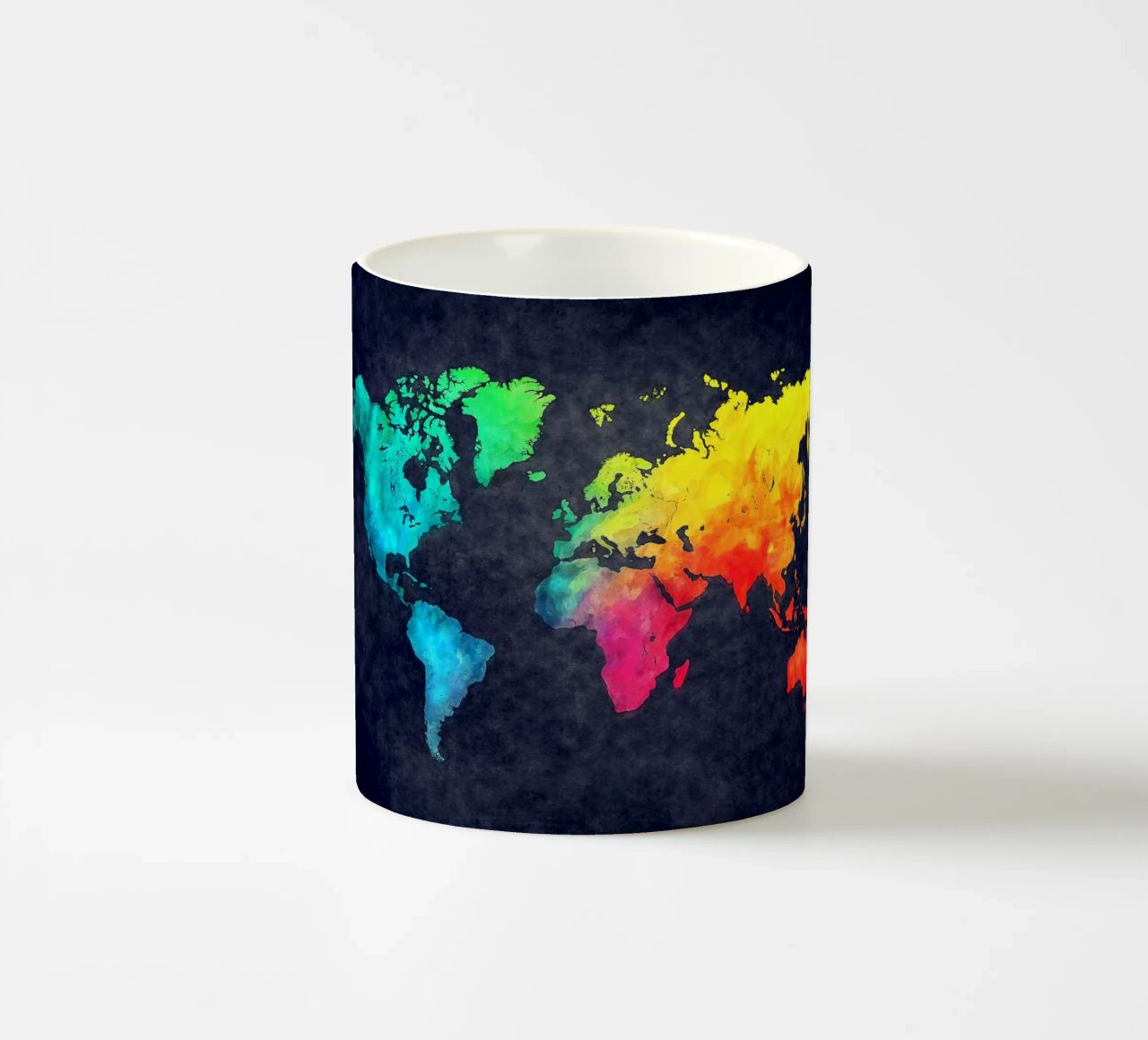 Dark and colors map of the world art ceramic mug by Justyna Jaszke JBJart