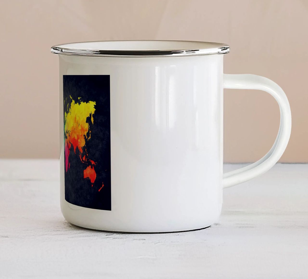 Dark and colors map of the world art enamel mug by Justyna Jaszke JBJart