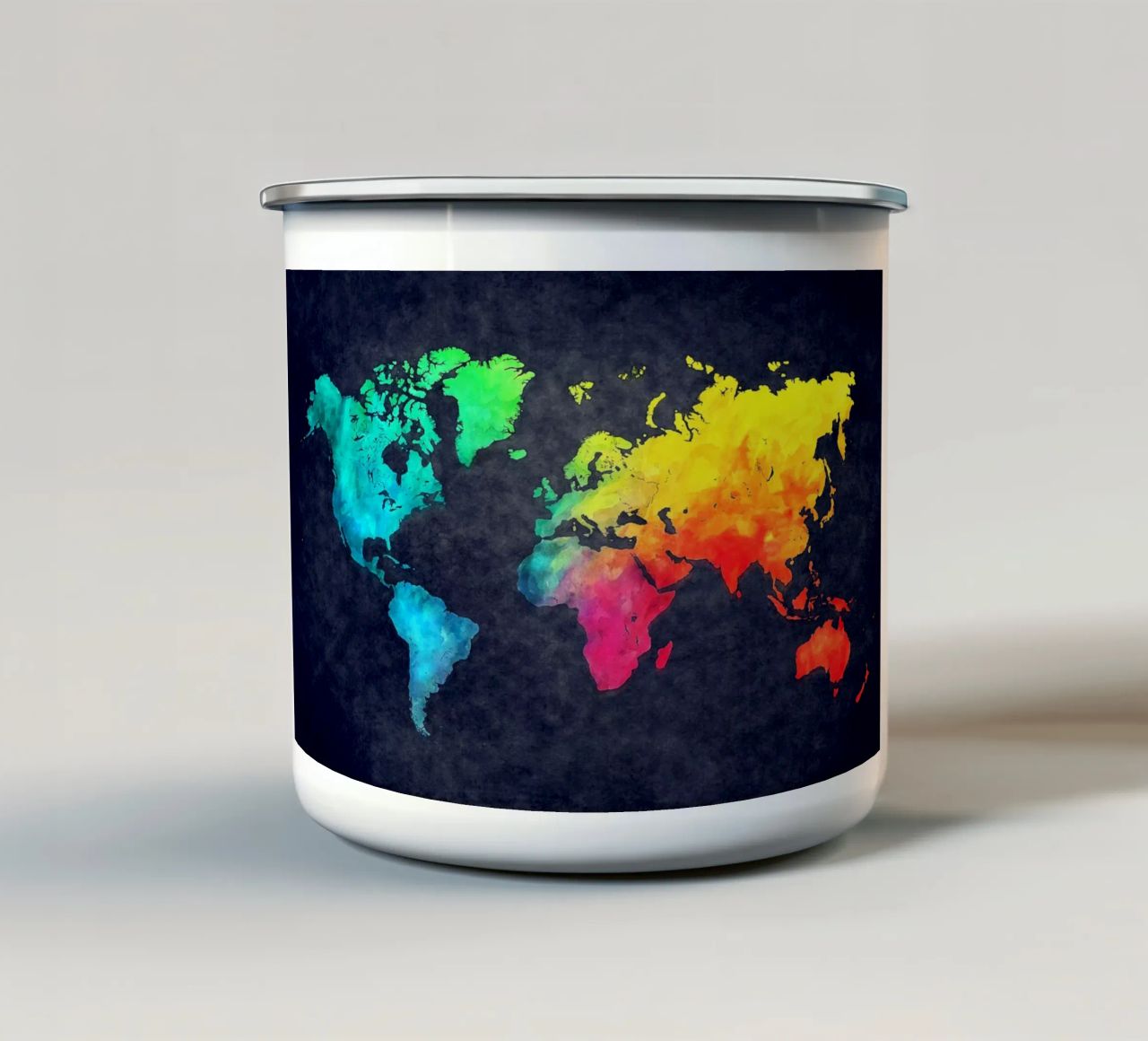 Dark and colors map of the world art enamel mug by Justyna Jaszke JBJart