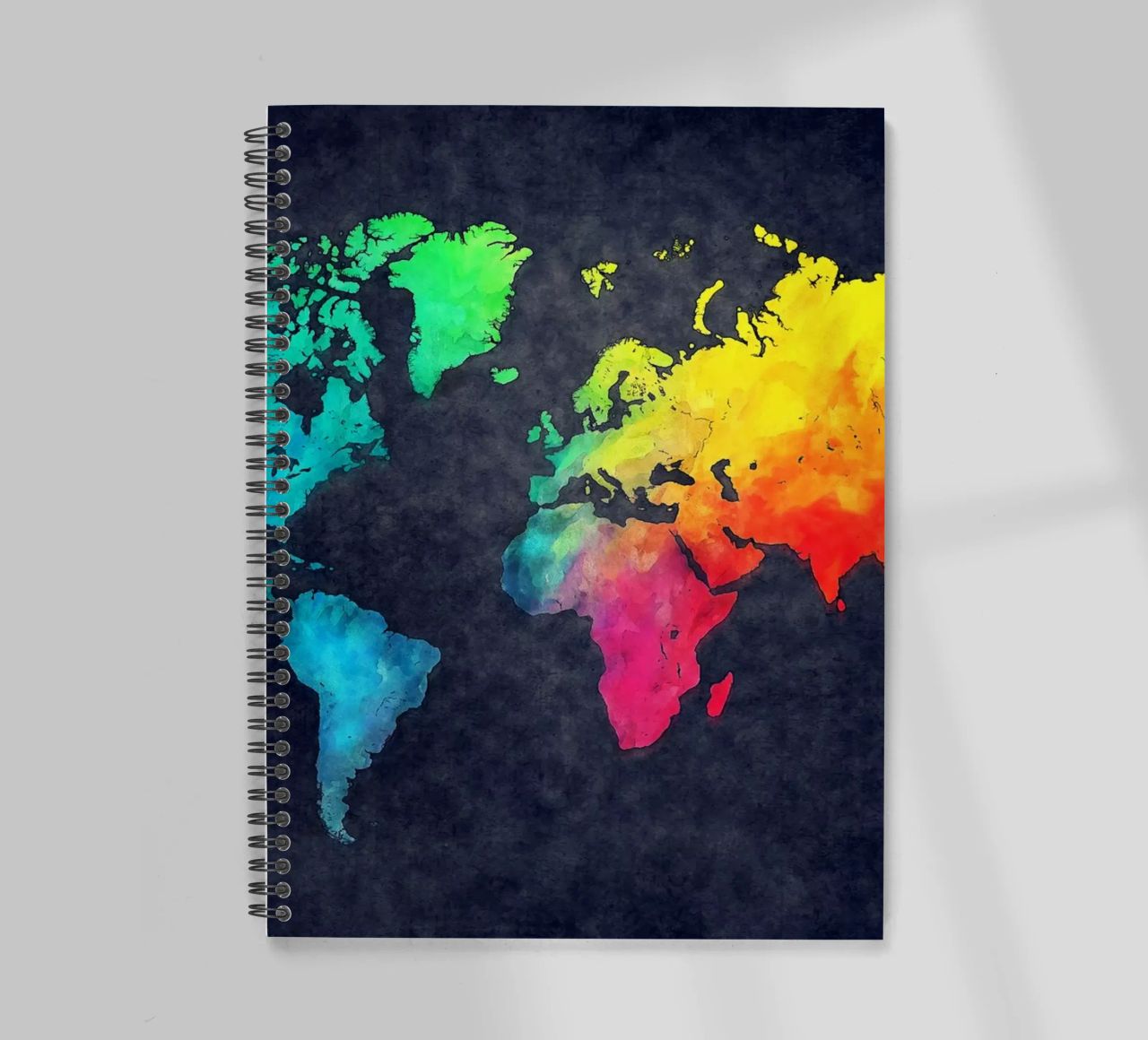 Dark and colors map of the world art spiral notebook by Justyna Jaszke JBJart