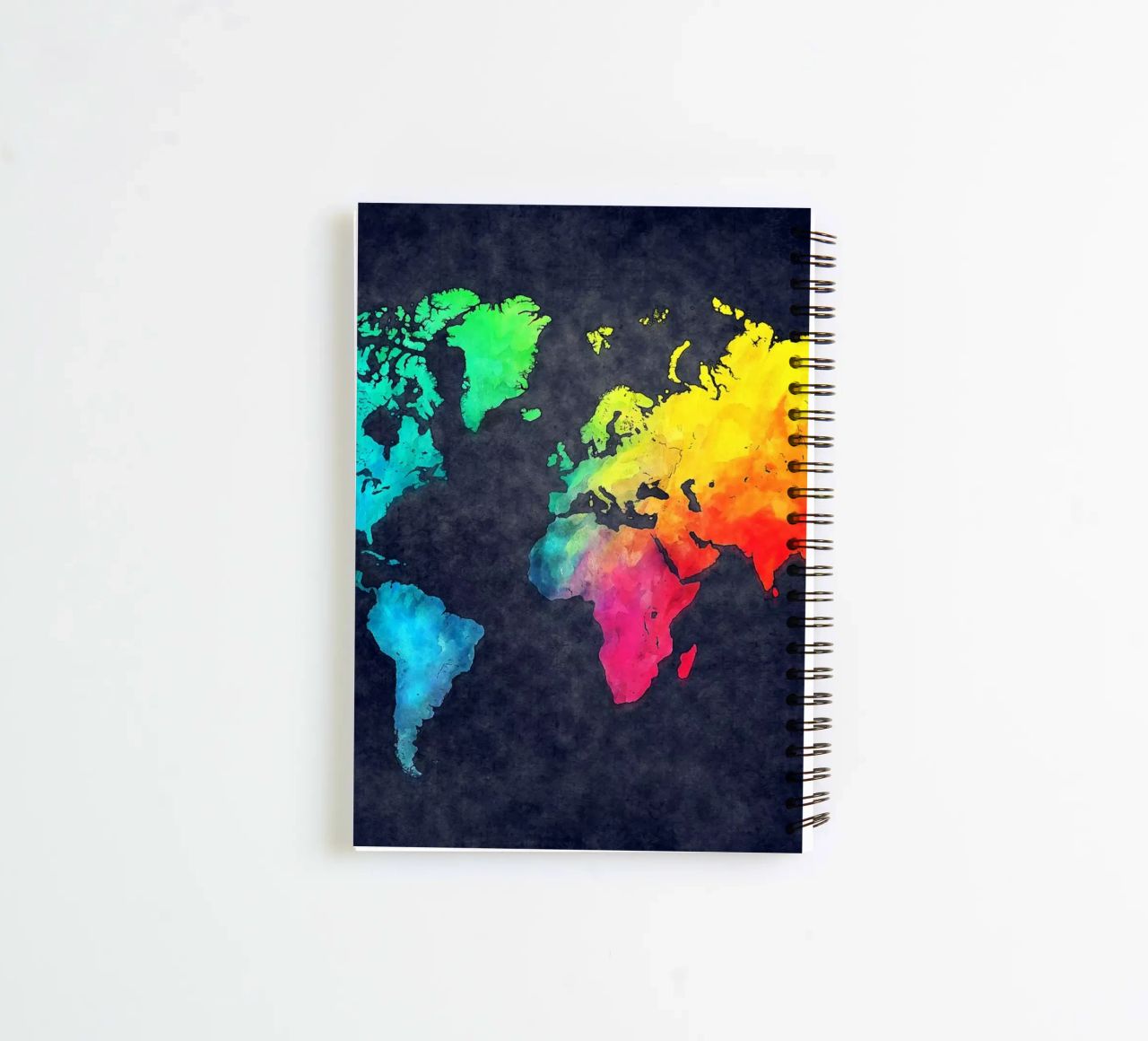 Dark and colors map of the world art spiral notebook by Justyna Jaszke JBJart