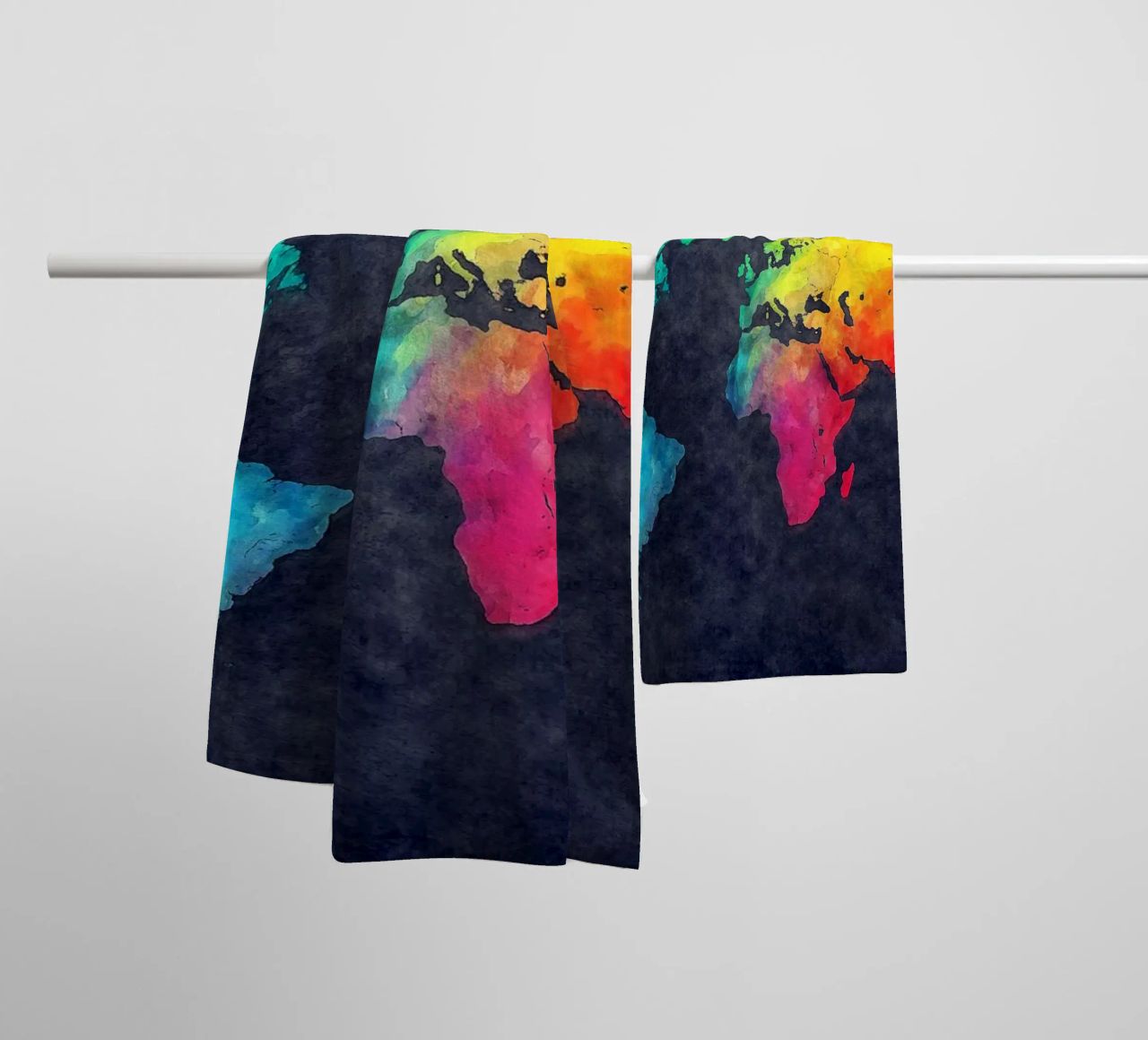 Dark and colors map of the world art towel by Justyna Jaszke JBJart