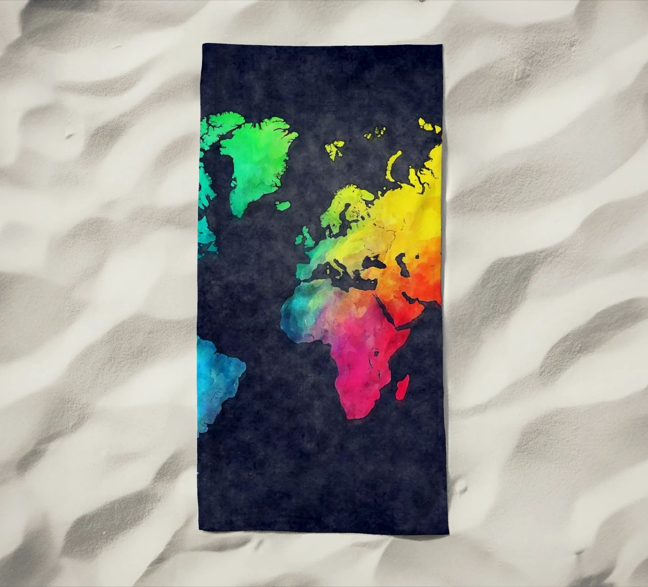 Dark and colors map of the world art beach towel by Justyna Jaszke JBJart