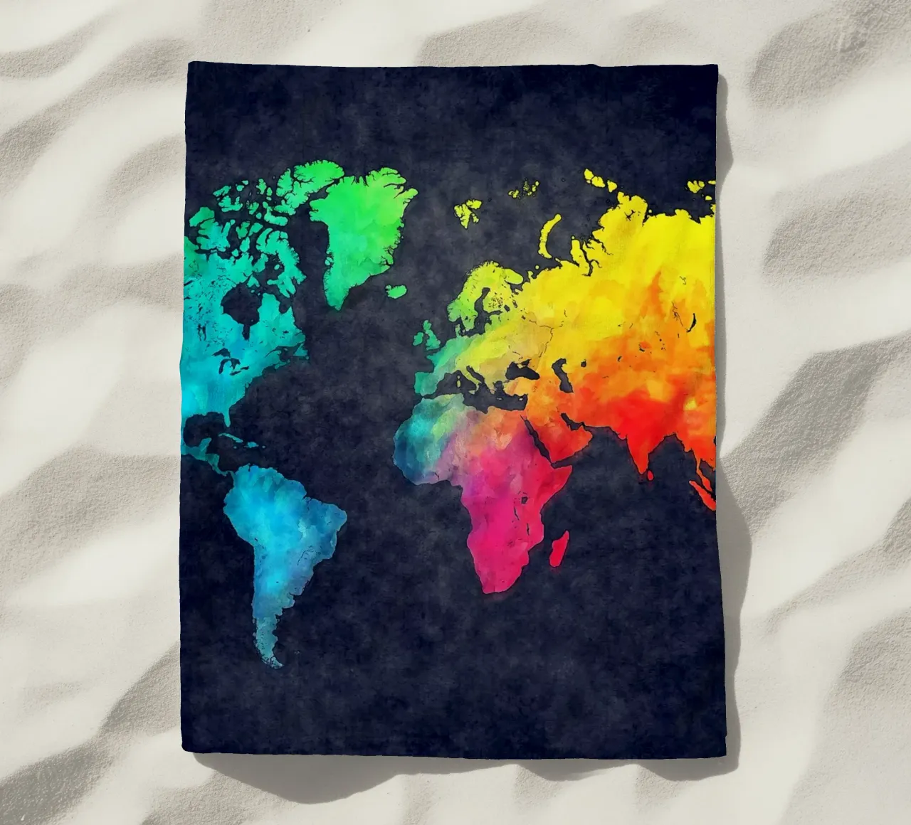 Mappa del mondo scura e a colori arte telo mare da Justyna Jaszke JBJart