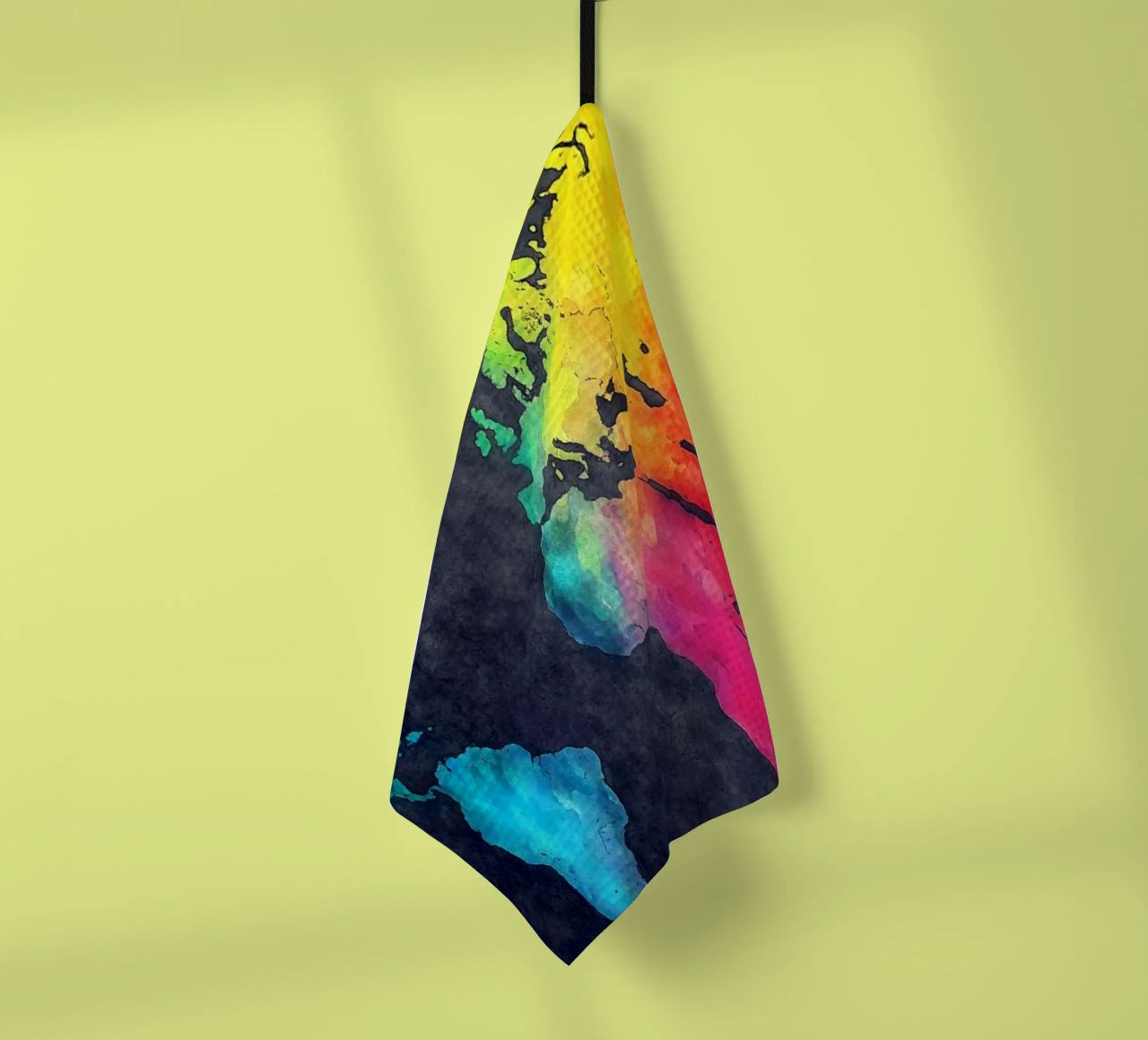 Dark and colors map of the world art tea towel by Justyna Jaszke JBJart