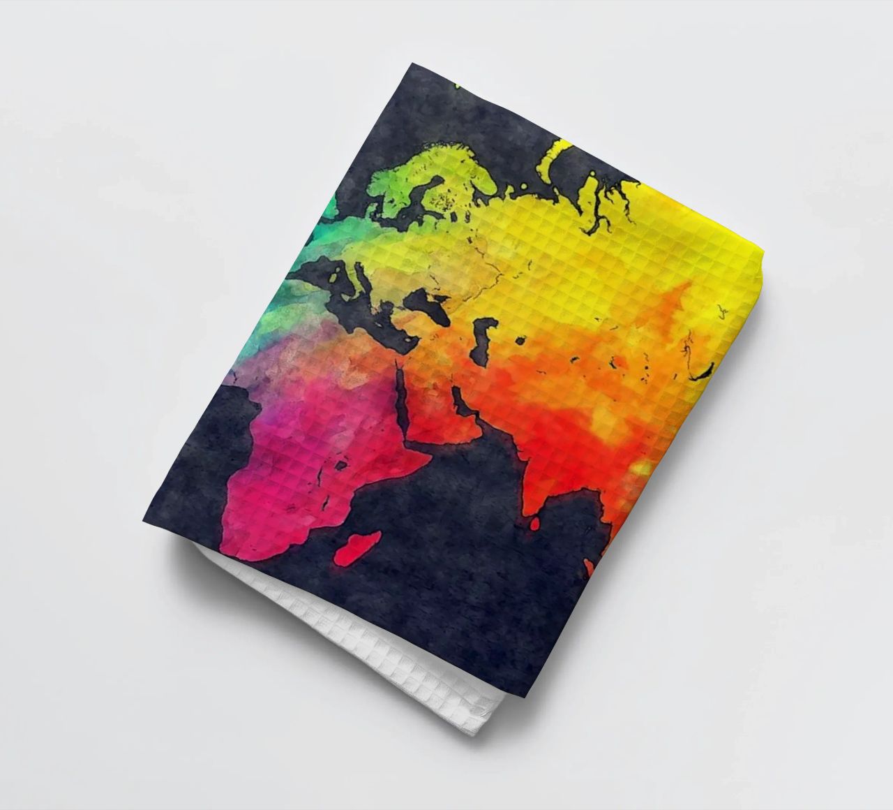 Dark and colors map of the world art tea towel by Justyna Jaszke JBJart
