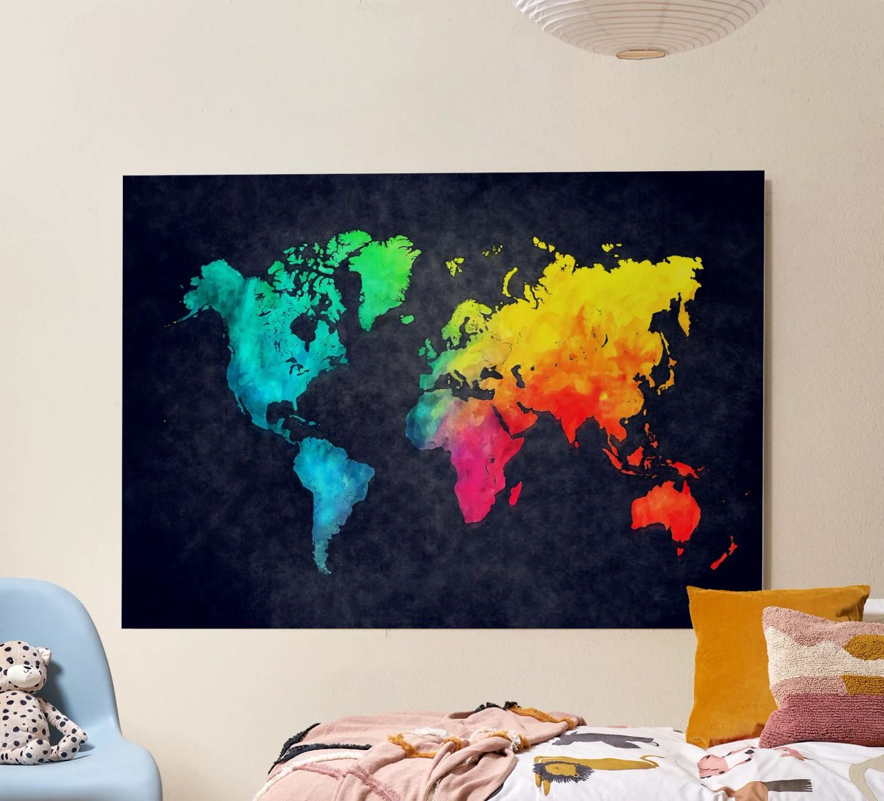 Dark and colors map of the world art alu-dibond by Justyna Jaszke JBJart