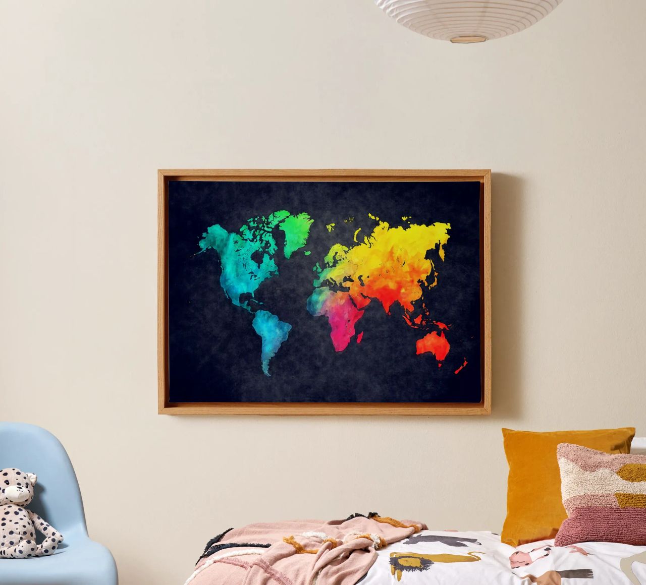 Dark and colors map of the world art canvas by Justyna Jaszke JBJart