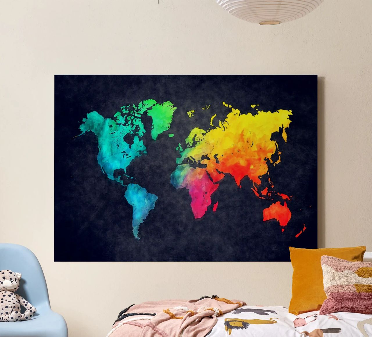 Dark and colors map of the world art canvas by Justyna Jaszke JBJart