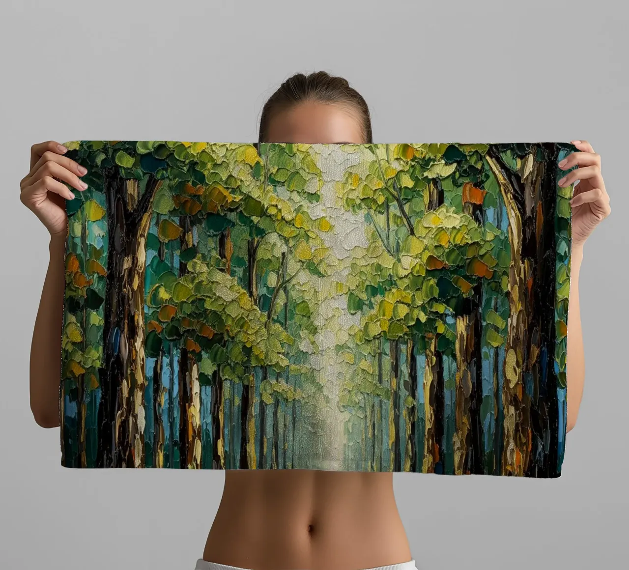 Le chemin tacheté de soleil : Peinture à l'huile au couteau à palette texturée serviette de bain de Artistic-shop