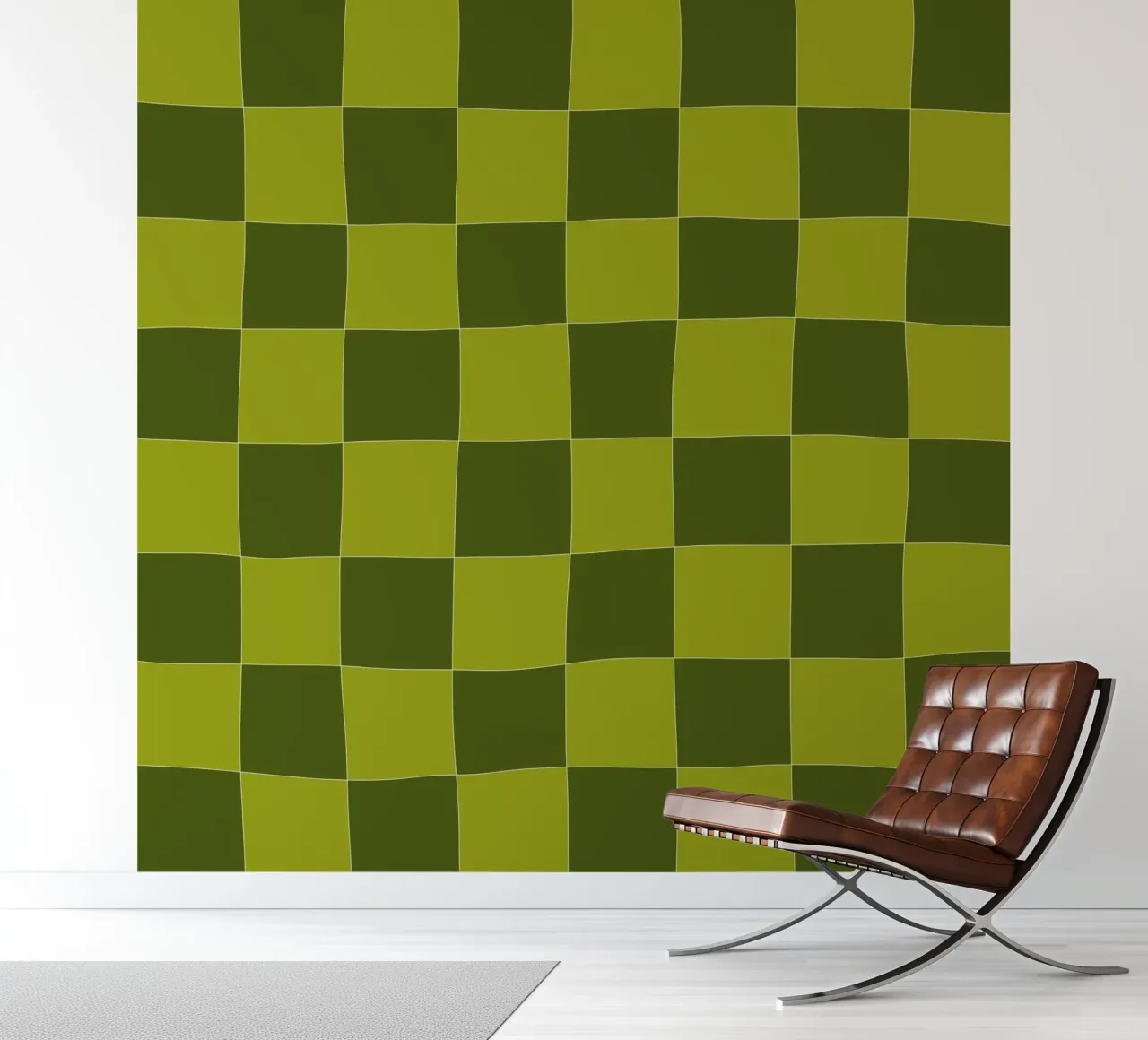 Groovy retro vibrant pattern checks- Sap green carta da parati fotografica da TijanaArtStudio88