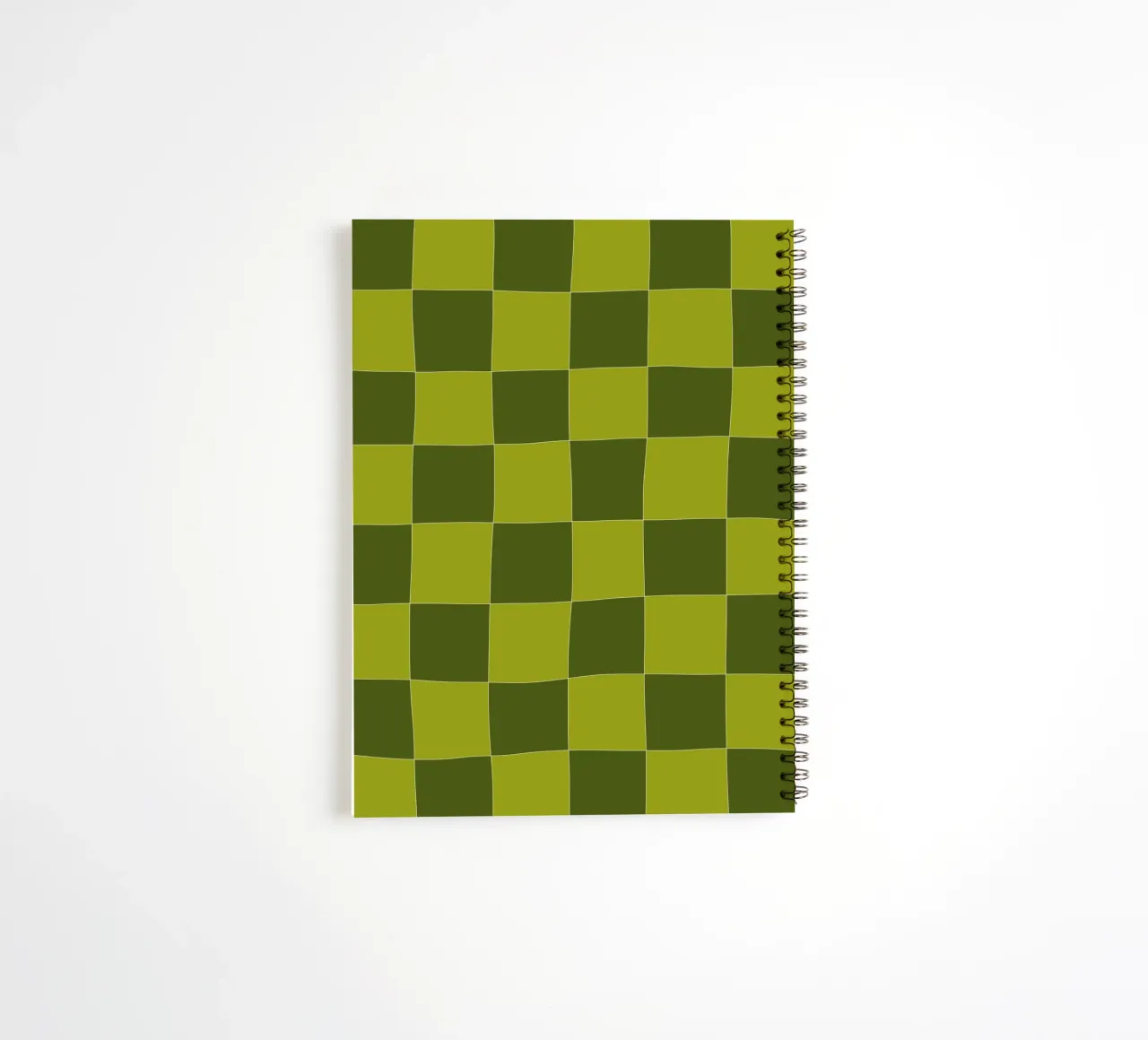Groovy retro vibrant pattern checks- Sap green spiral notebook by TijanaArtStudio88