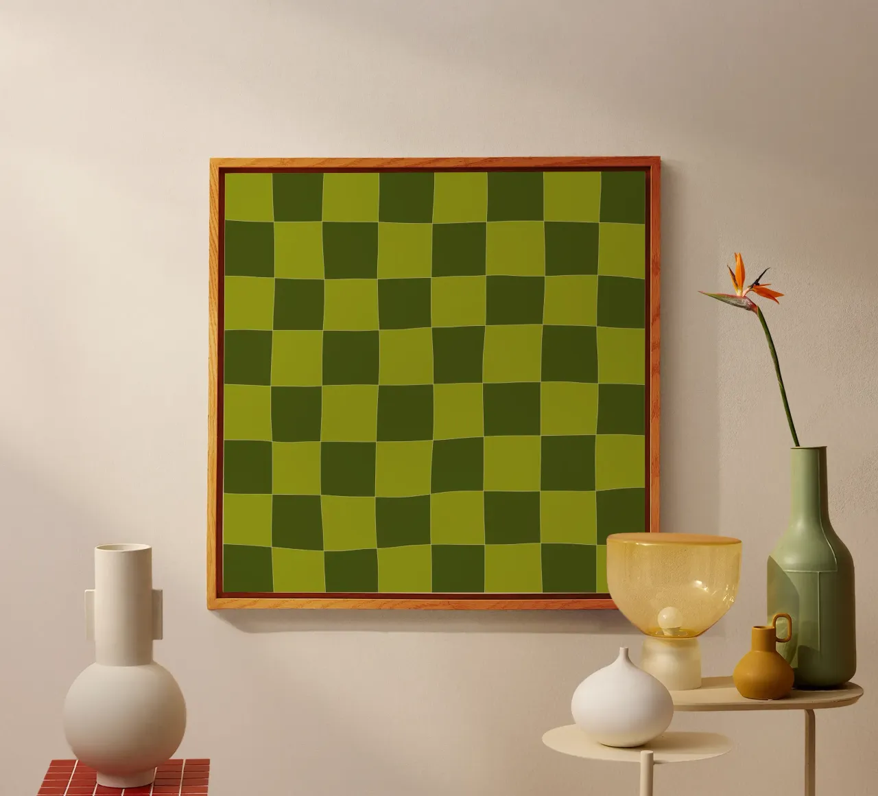 Groovy retro vibrant pattern checks- Sap green plexiglass da TijanaArtStudio88