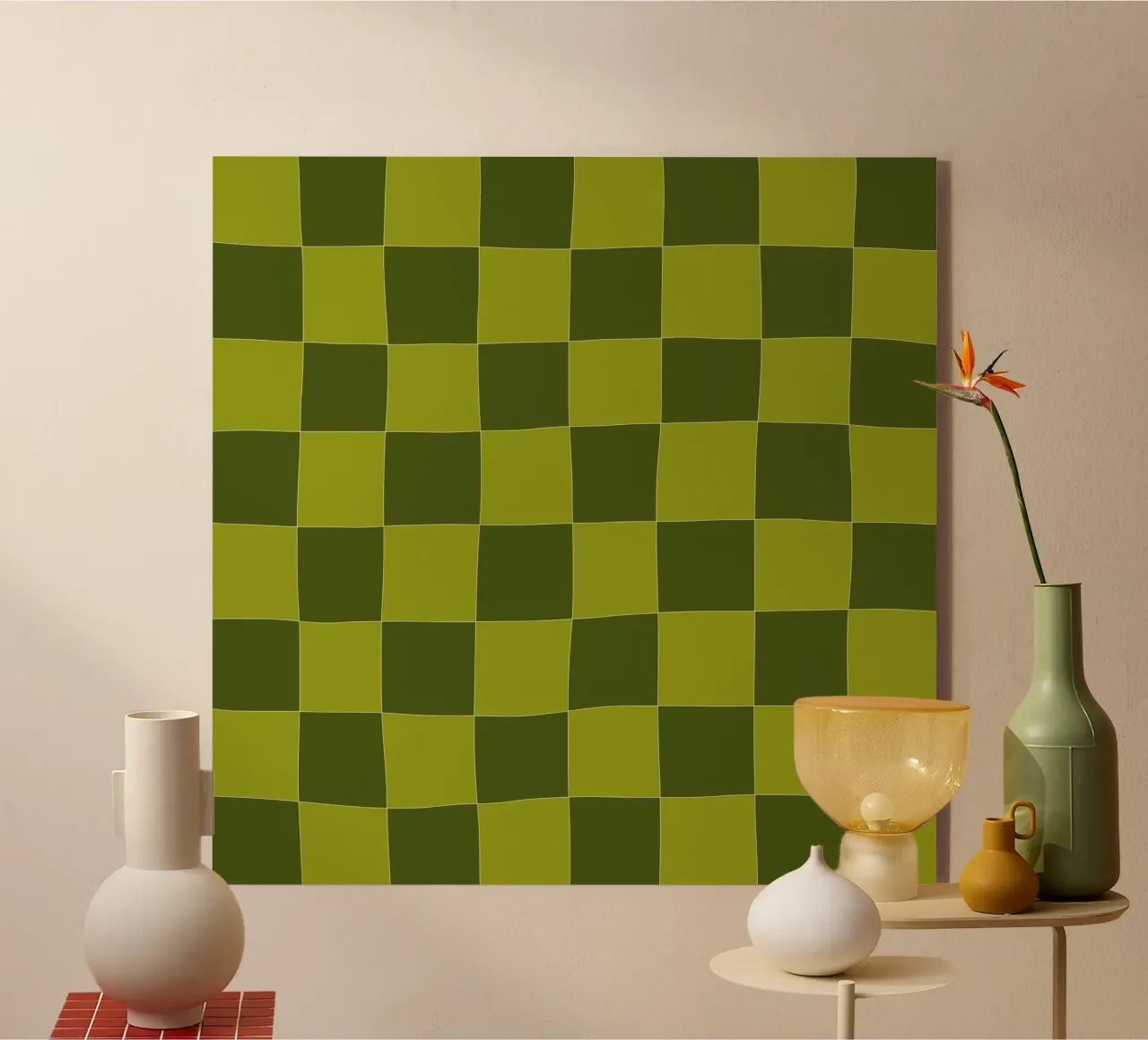 Groovy retro vibrant pattern checks- Sap green plexiglass da TijanaArtStudio88