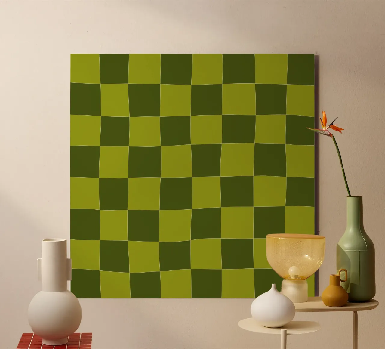 Groovy retro vibrant pattern checks- Sap green alluminio dibond da TijanaArtStudio88