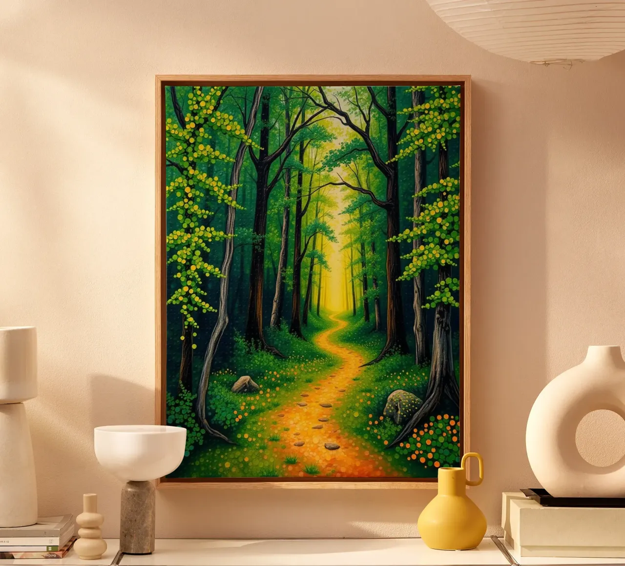 Verzauberter Waldpfad: Eine Reise durch die Smaragdwälder Leinwand mit Schattenfugenrahmen von Artistic-shop