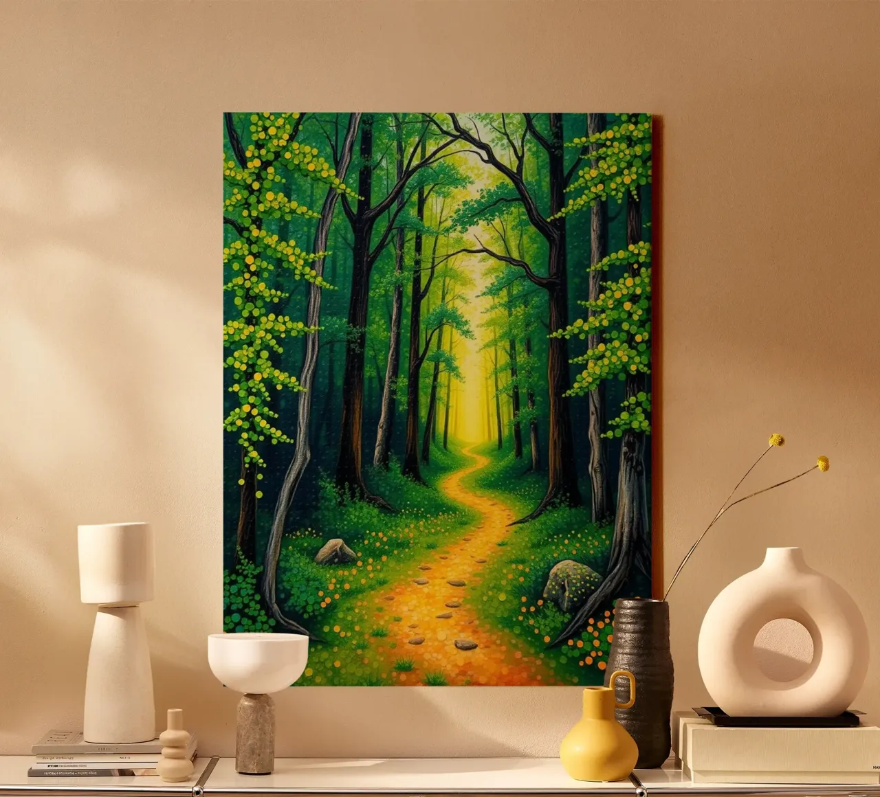 Verzauberter Waldpfad: Eine Reise durch die Smaragdwälder Leinwand mit Schattenfugenrahmen von Artistic-shop