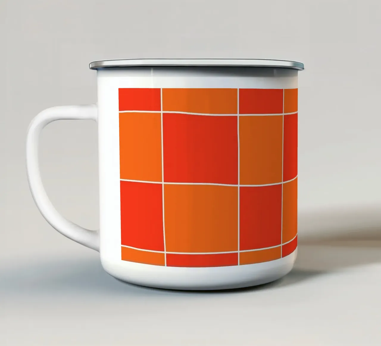 Groovy retro vibrant pattern checks- Orange red mug en émail de TijanaArtStudio88