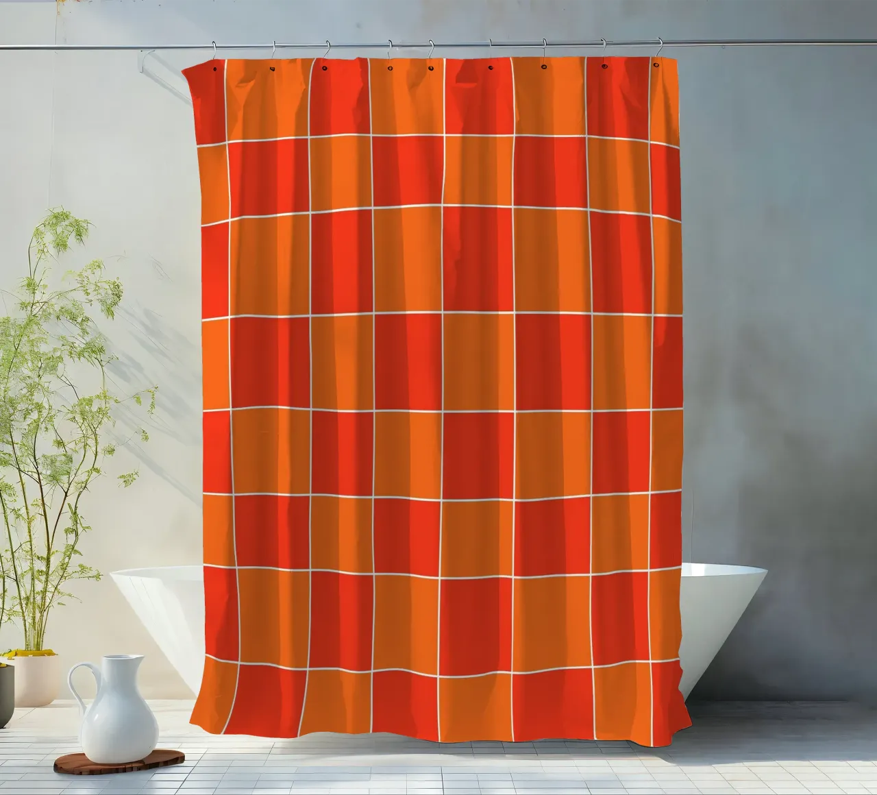 Groovy retro vibrant pattern checks- Orange red tenda da doccia da TijanaArtStudio88
