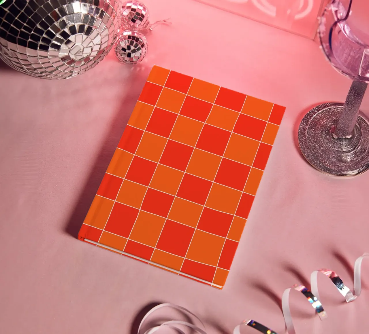 Groovy retro vibrant pattern checks- Orange red diario da TijanaArtStudio88