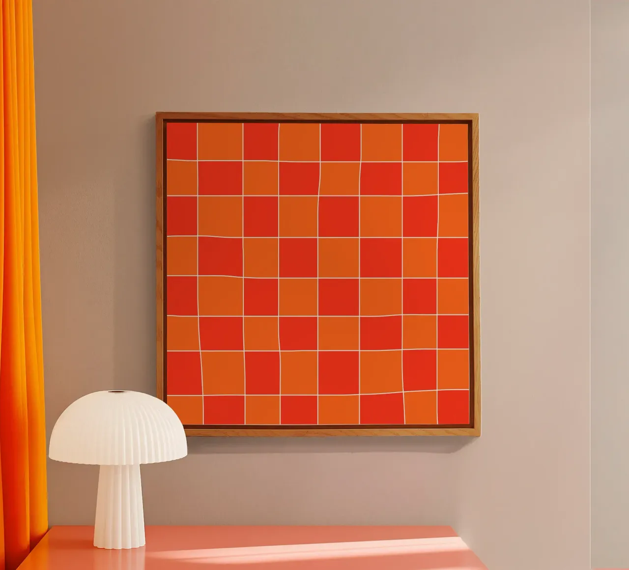 Groovy retro vibrant pattern checks- Orange red plexiglass da TijanaArtStudio88