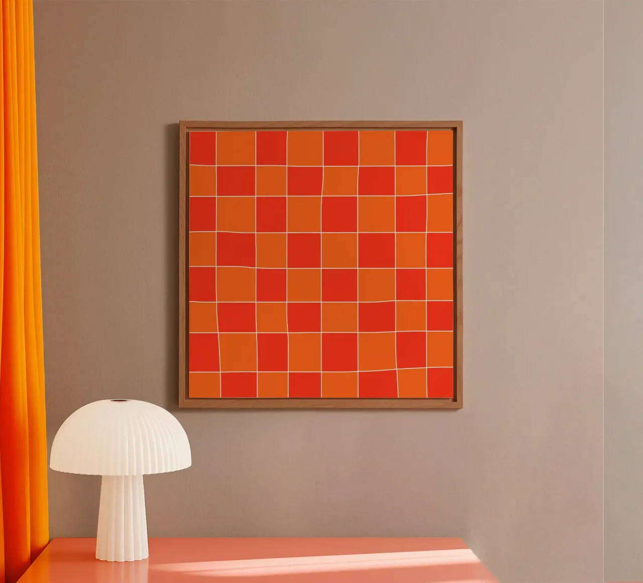 Groovy retro vibrant pattern checks- Orange red alluminio dibond da TijanaArtStudio88