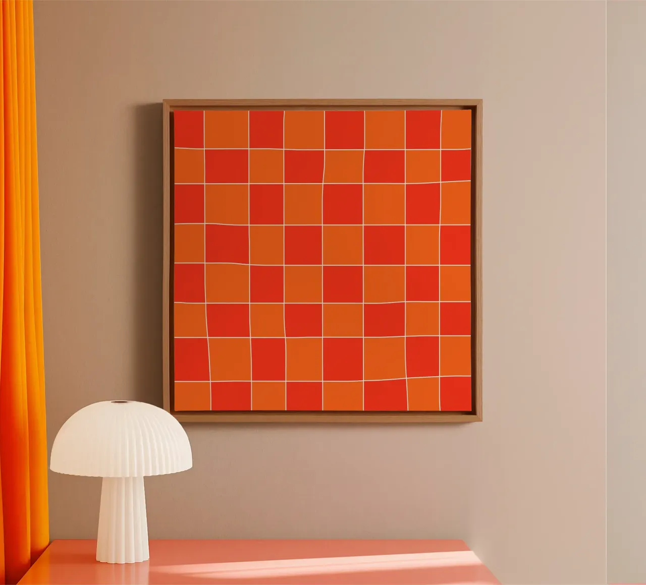 Groovy retro vibrant pattern checks- Orange red tela da TijanaArtStudio88