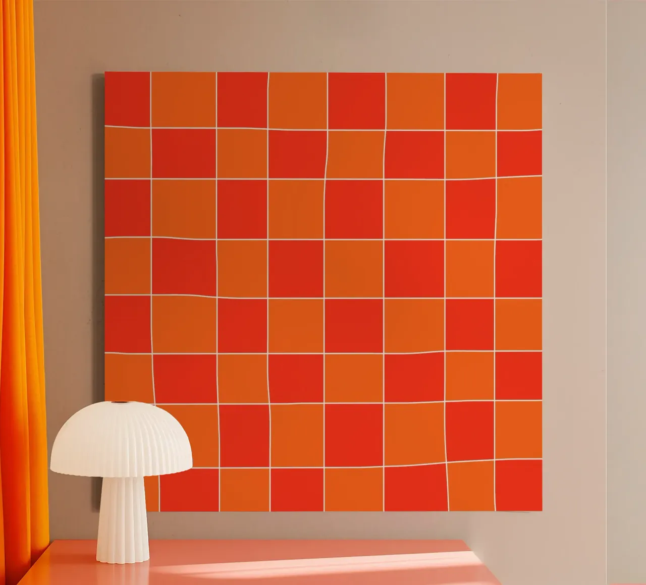 Groovy retro vibrant pattern checks- Orange red tela da TijanaArtStudio88