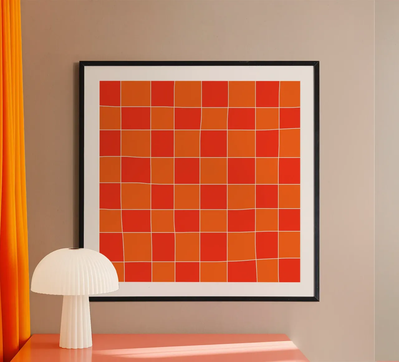 Groovy retro vibrant pattern checks- Orange red Poster mit Kunststoffrahmen von TijanaArtStudio88
