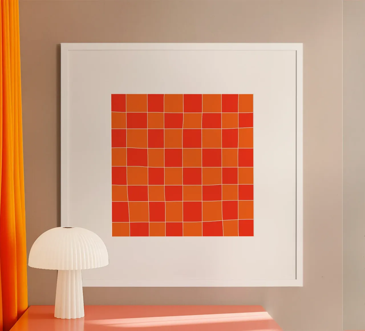 Groovy retro vibrant pattern checks- Orange red Poster mit Kunststoffrahmen von TijanaArtStudio88