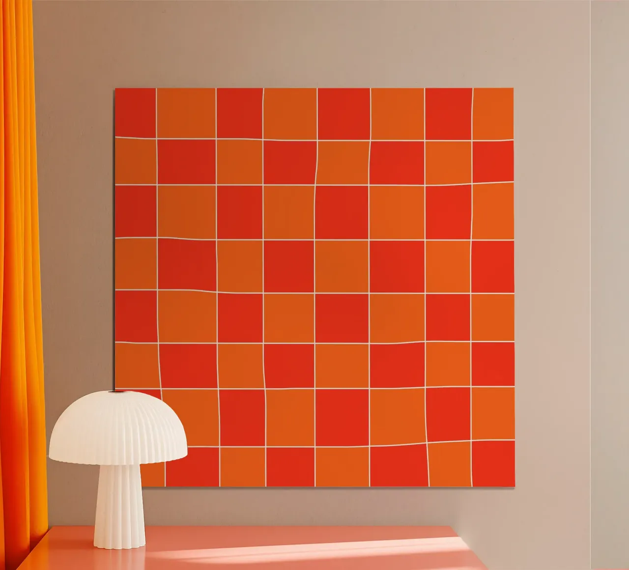 Groovy retro vibrant pattern checks- Orange red Poster mit Kunststoffrahmen von TijanaArtStudio88