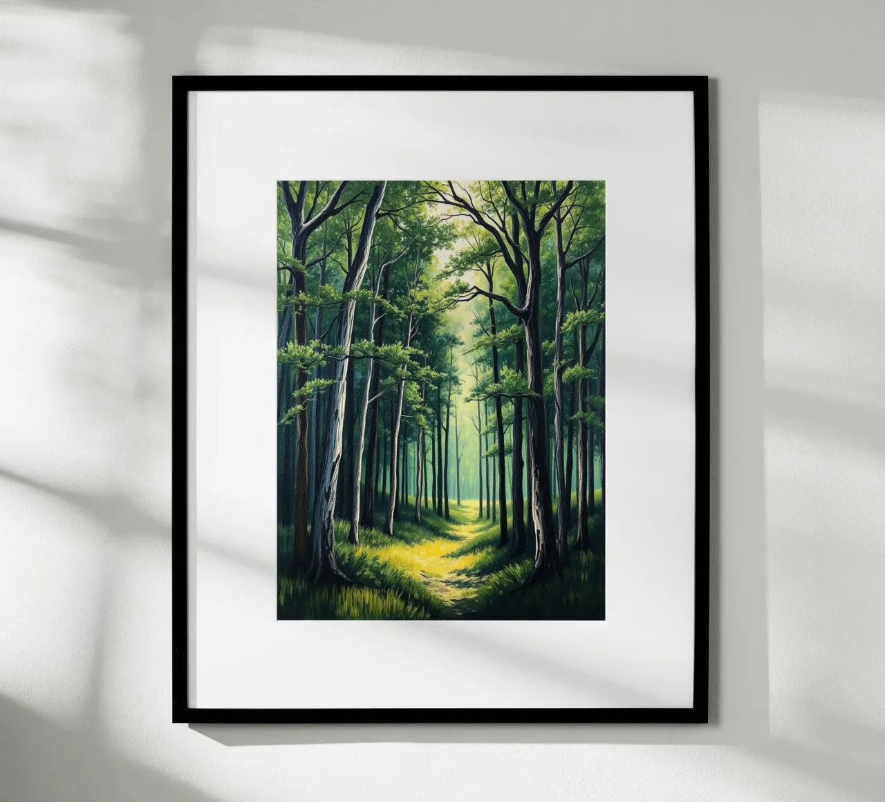 Il sentiero della foresta incantata: Un viaggio attraverso i boschi illuminati dal sole e le foreste poster da Artistic-shop