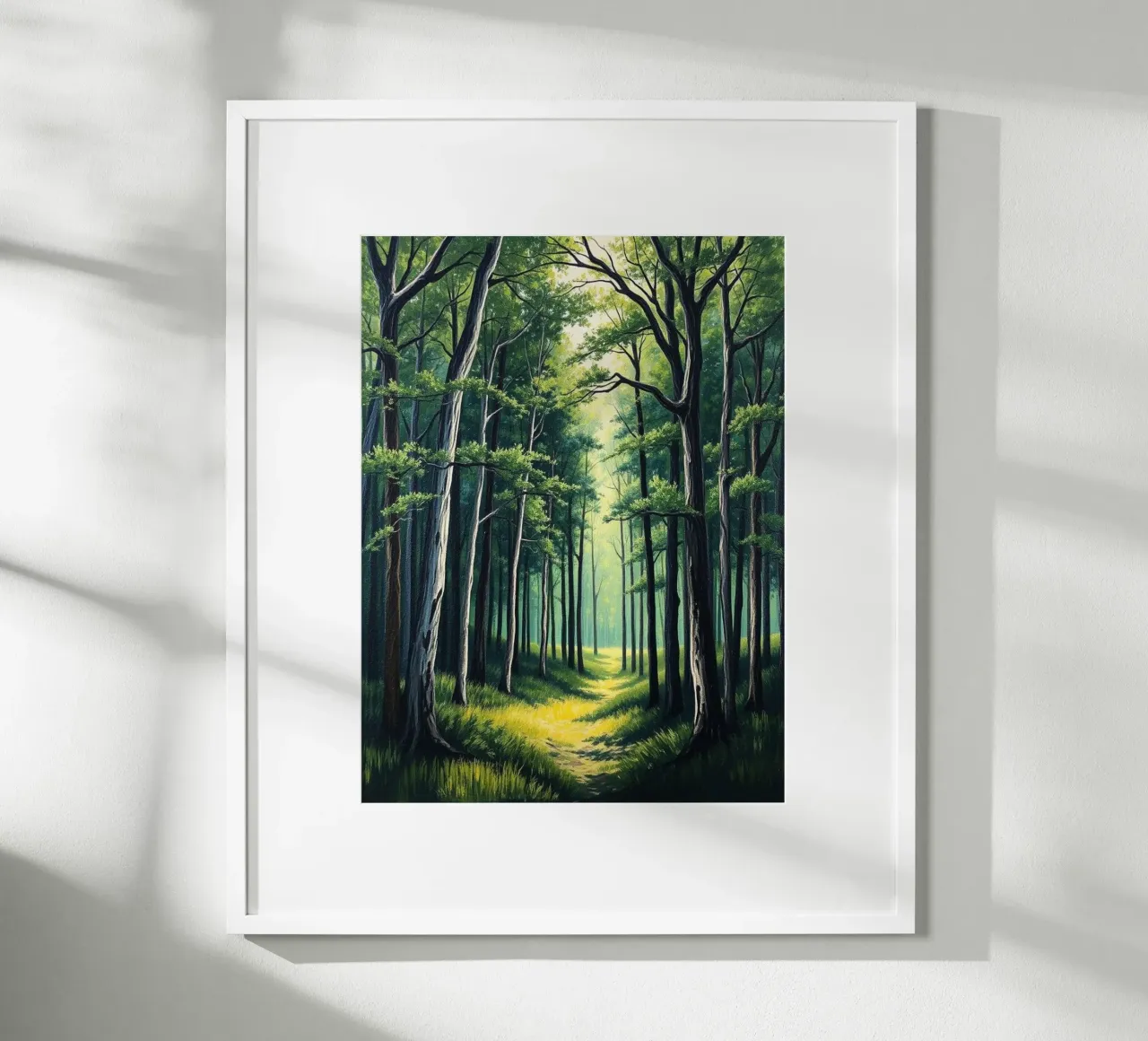Il sentiero della foresta incantata: Un viaggio attraverso i boschi illuminati dal sole e le foreste poster da Artistic-shop