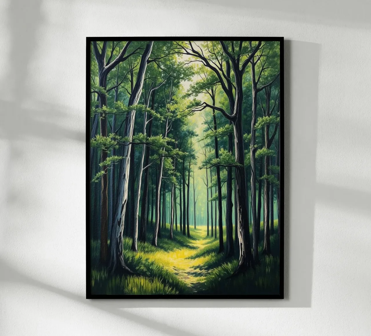 Il sentiero della foresta incantata: Un viaggio attraverso i boschi illuminati dal sole e le foreste poster da Artistic-shop