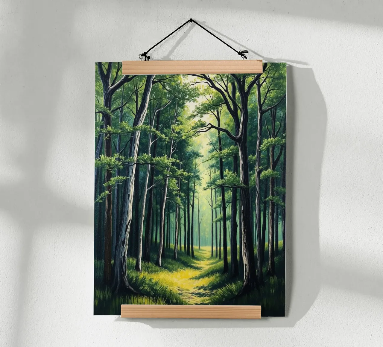Il sentiero della foresta incantata: Un viaggio attraverso i boschi illuminati dal sole e le foreste poster da Artistic-shop